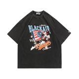 Blackair T Shirt Summer Short Sleeve Baseball Retro Printed Loose T-shirt