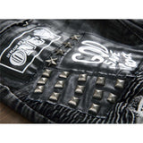 J Shaped Jeans Men's Jeans Ripped Rivet Stitching Ruffle Patch Locomotive