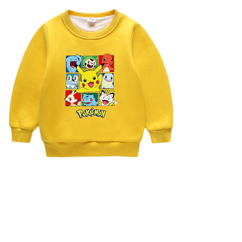 Children Pokemon Pikachu Hoodie & Pant Set Fleece Lined Padded Warm Keeping Winter Clothes Sweatershirt Suit