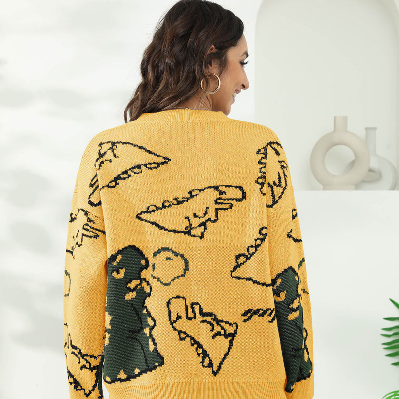 Dinosaur Sweaters Dinosaur Jacquard Pullover Loose Casual Sweater