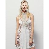 Women Dresses V-neck Vintage Embroidered Midi Dress