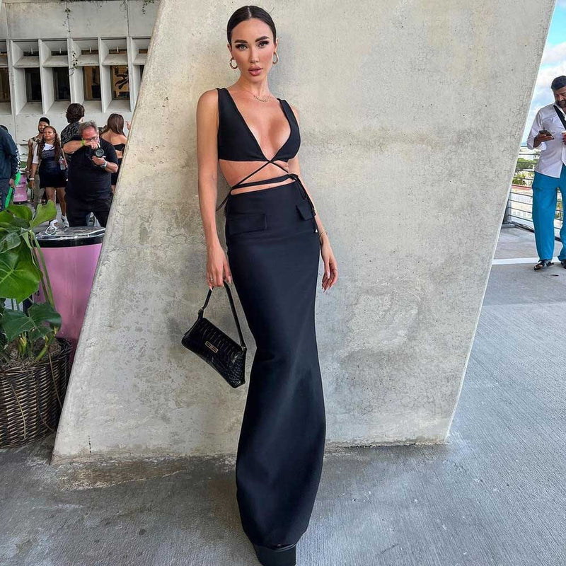 Emily Ratajkowski Dress Midriff Outfit Stretch Bandage One-Piece Dress Suspender Dress Sexy