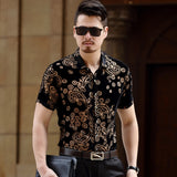 Transparent Shirt for Men Men's Short Sleeve Printed Shirt Printed Hollow Slim Shirt