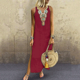 Beth Dutton Bohemian Dress Summer Spring Midi Dresses Loose Cotton Linen Sleeveless Deep V-neck Side Slit Dress