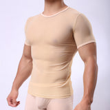 Transparent Shirt for Men Tight Sexy Mesh Transparent Short Sleeve T-shirt