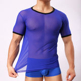 Transparent Shirt for Men Tight Sexy Mesh Transparent Short Sleeve T-shirt