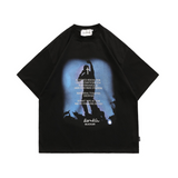 Blackair T Shirt Vintage Letter Print round Neck Loose Short Sleeves T-shirt