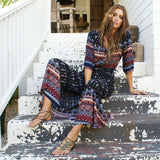 Women Dresses Fashion V-neck Cardigan Half Sleeve Vintage Dress