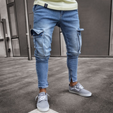 J Shaped Jeans Men's Ripped Jeans Spring and Autumn Casual Slim Fit with Zipper Skinny Pants