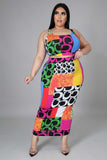 Women Plus Size Maxi Dresses Fashion Floral Print Slit Dress Two-Piece Set