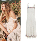 Women Dresses Casual Fashionable Embroidered Suspender Long Sexy Maxi Dress