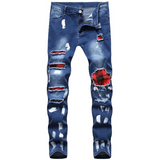 J Shaped Jeans New Men's Jeans Casual Slim Fit Ripped Ankle-Tied Jeans Fashion