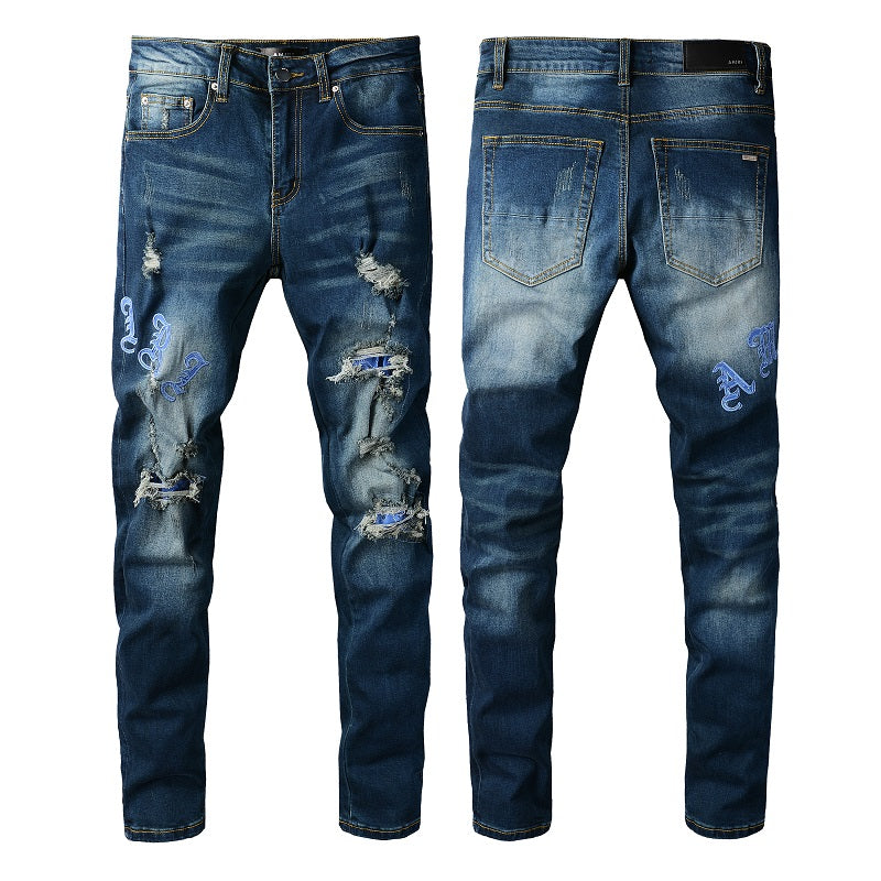 Amiri Jeans Casual Hip Hop Wash Splash-Ink Painted Slim Jeans Casual Fashionable 838