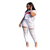 Women Plus Size Jeans Slim Ripped Denim Skinny Pants