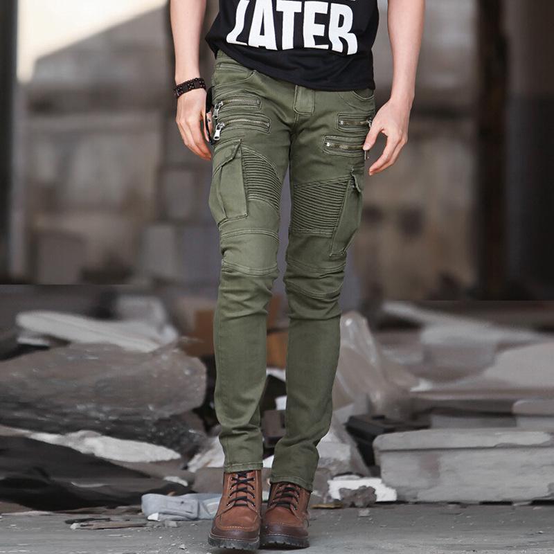 Men's Pleated Slim Fit Biker Jeans Biker Pleated Stretch Tapered Casual Pants Men's Slim Fit Cargo Pants
