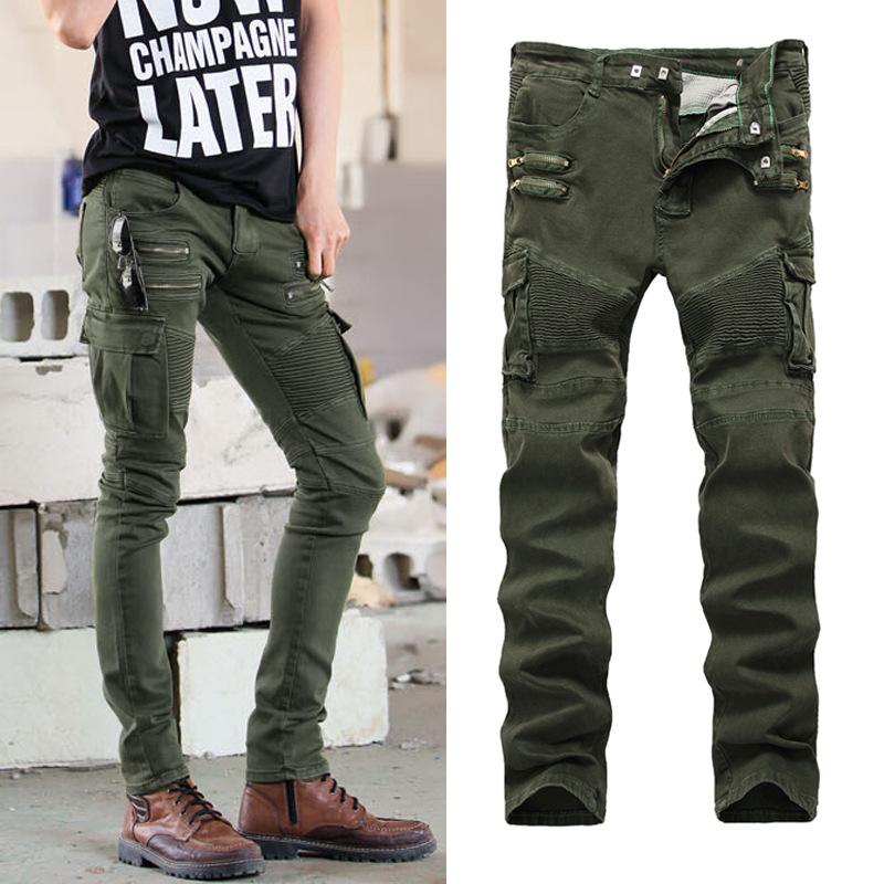 Men's Pleated Slim Fit Biker Jeans Biker Pleated Stretch Tapered Casual Pants Men's Slim Fit Cargo Pants