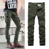 Men's Pleated Slim Fit Biker Jeans Biker Pleated Stretch Tapered Casual Pants Men's Slim Fit Cargo Pants