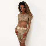 Kesha Black Dress Sexy Sheer Mesh Nightclub Navel Sequined Long-Sleeved Dress for Women