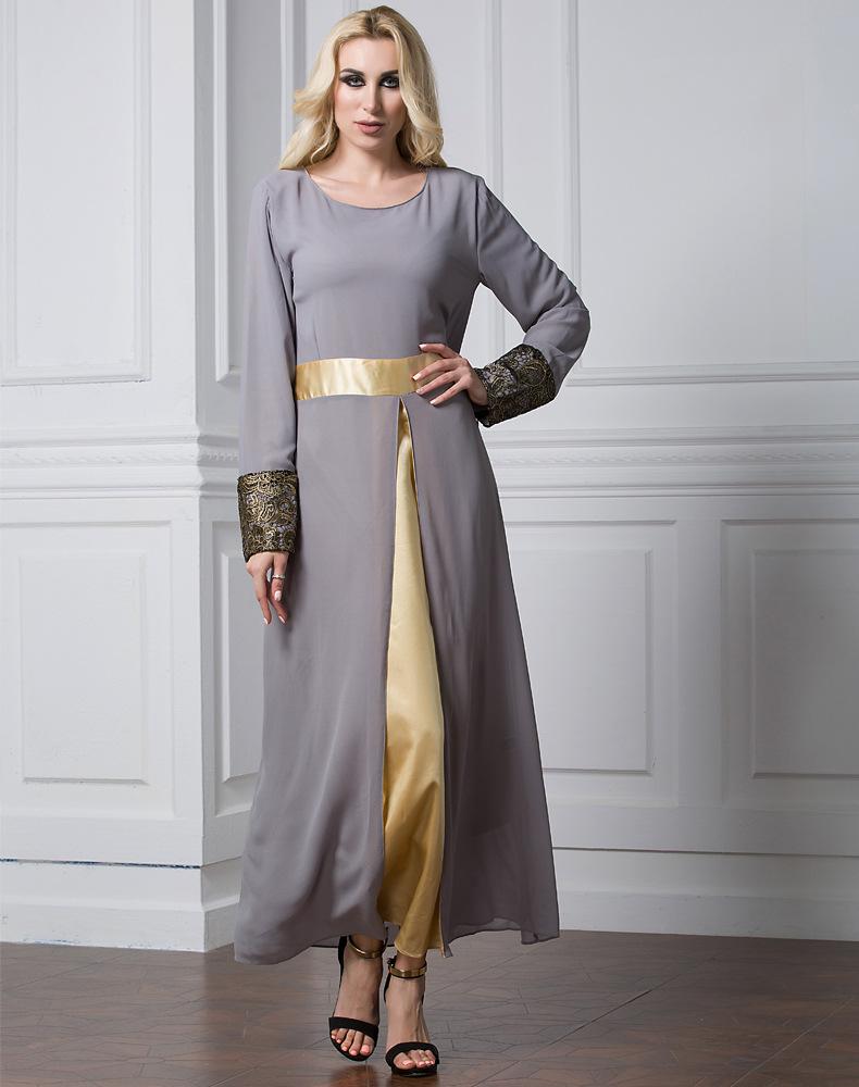 Muslim Women Stylish Kashibo Abaya Muslim Ladies Long Gown Islamic Clothing Jilbab Jalabiya Fashion Chiffon Stitching Long Sleeve Dress
