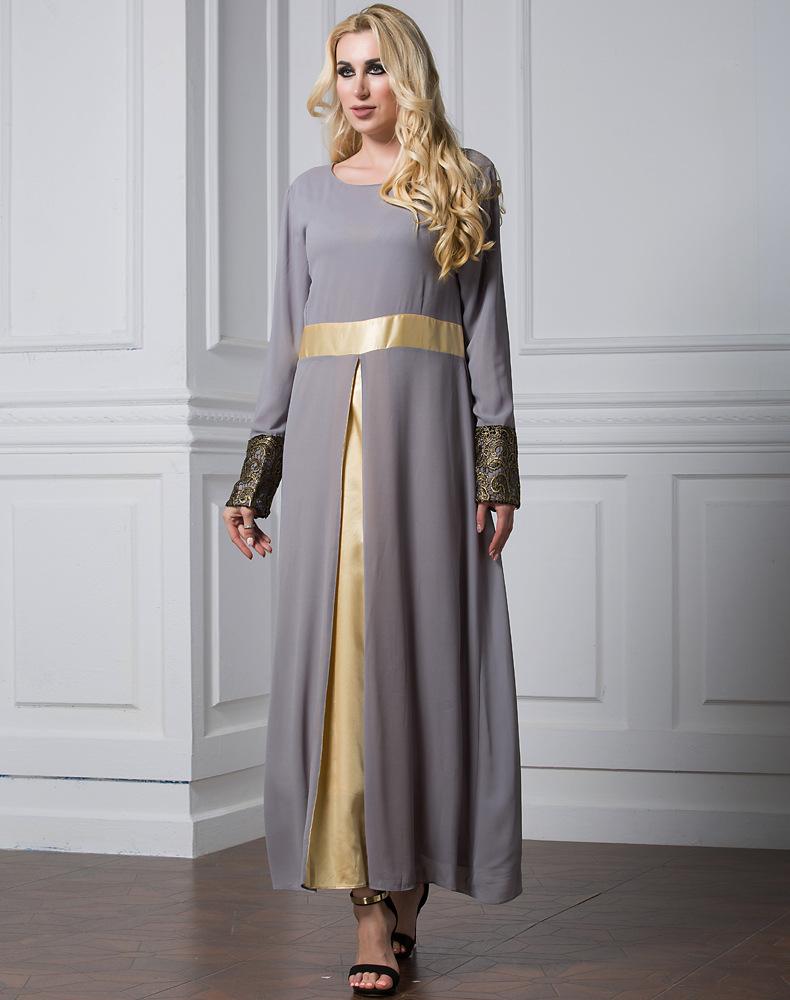 Muslim Women Stylish Kashibo Abaya Muslim Ladies Long Gown Islamic Clothing Jilbab Jalabiya Fashion Chiffon Stitching Long Sleeve Dress
