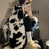 Women Dalmatian Coat Autumn and Winter Thickening Cows Pattern Coat Women Loose