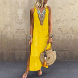 Beth Dutton Bohemian Dress Summer Spring Midi Dresses Loose Cotton Linen Sleeveless Deep V-neck Side Slit Dress