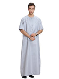 Mens Thobes Muslim Short Sleeve Solid Color Men's Robe