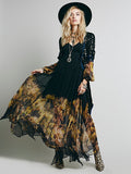 Beth Dutton Bohemian Winter Dress Maxi Dresses Pleated Flowy Long Dress Irregular Hem Flower Print Long Sleeve Dress
