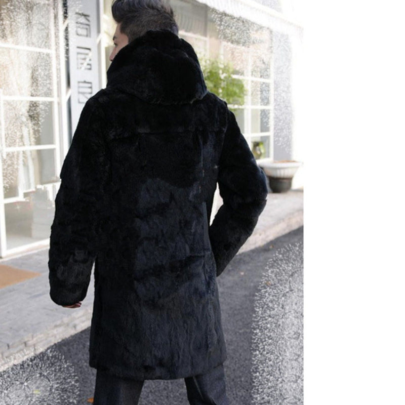 Beaver Coat Men's Fur Coat Hooded Mid-Length Large Size Casual