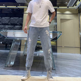 CHH Chrome Heart CHH Spring/Summer Leather Patchwork Metal Buckle Stitching Casual Denim Trousers