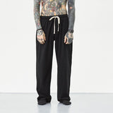 Linen Pants Straight Leg Pants Drawstring Lightweight Elastic Beach Pants Summer Men's Loose Casual Pants Straight plus Size