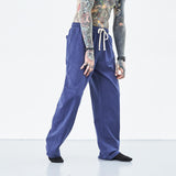 Linen Pants Straight Leg Pants Drawstring Lightweight Elastic Beach Pants Summer Men's Loose Casual Pants Straight plus Size