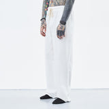 Linen Pants Straight Leg Pants Drawstring Lightweight Elastic Beach Pants Summer Men's Loose Casual Pants Straight plus Size