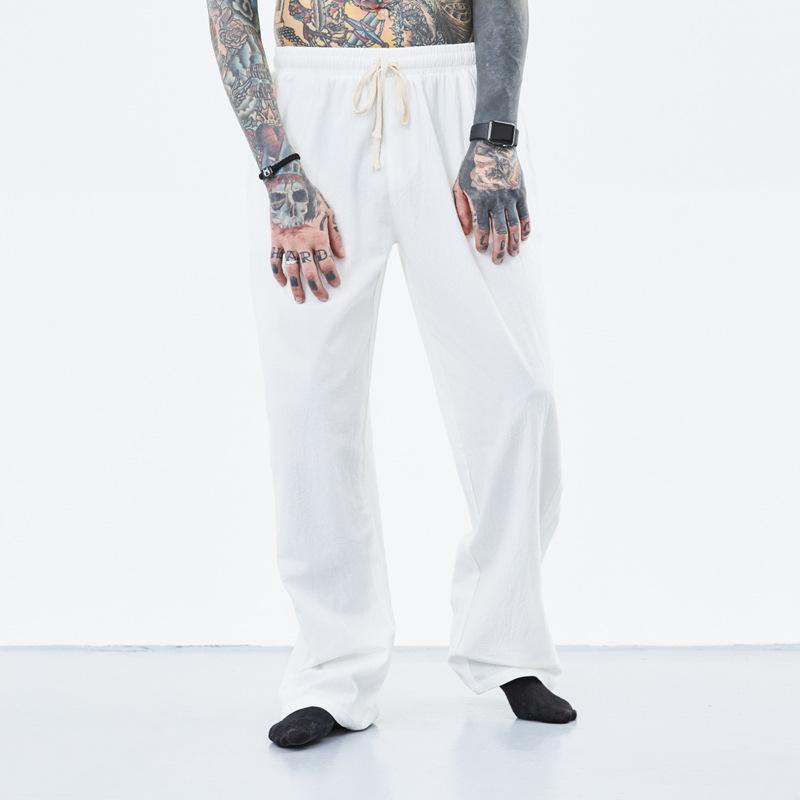 Linen Pants Straight Leg Pants Drawstring Lightweight Elastic Beach Pants Summer Men's Loose Casual Pants Straight plus Size