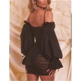 Women Summer Dresses Mini Dress Autumn Mesh See-through Bell Sleeve Short Skirt Women's Dress