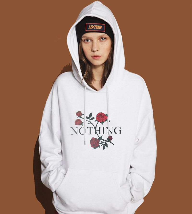 Black Rose Hoodie Rose Floral Print Long Sleeve Pullover