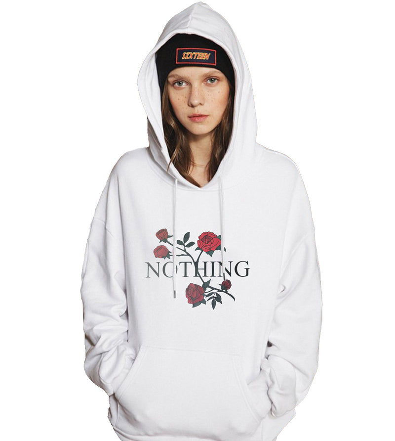 Black Rose Hoodie Rose Floral Print Long Sleeve Pullover