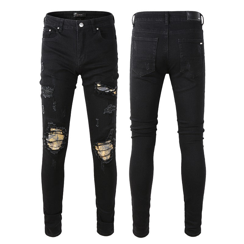 Amiri Jeans Casual Hip Hop Wash Splash-Ink Painted Slim Jeans Casual Fashionable 862