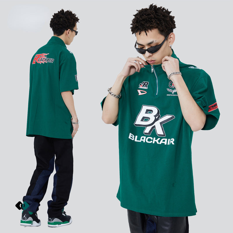 Blackair T Shirt Retro Biker's Style T-shirt Polo Stand Collar