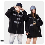 Slogan Graphic Hoodie Autumn and Winter Patch Printed Full-Zip Cardigan Coat