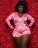 Women Plus Size One-Piece Clothes Printed Sexy Homewear One-Piece Pajamas