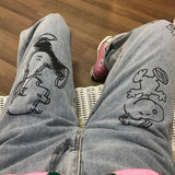 Anime Print Jeans Denim Pants Cartoon Straight-Leg Wide-Leg Pants Loose Jeans