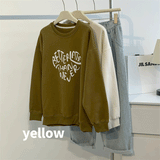 Diana Harvard Sweatshirt Heart Printing Brushed round Neck Pullover Yellow Sweater
