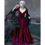 Vintage Empire Waist Dress Solid Color Lace Sexy Low-Cut Dress