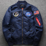 NASA Embroidery Badge US Army & Navy Patched Men Fit Bomber Jacket Windbreaker Moto Street Coat Men's Jacket Pilot