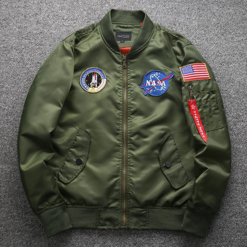 NASA Embroidery Badge US Army & Navy Patched Men Fit Bomber Jacket Windbreaker Moto Street Coat Men's Jacket Pilot