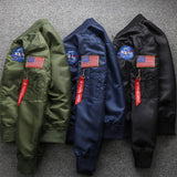 NASA Embroidery Badge US Army & Navy Patched Men Fit Bomber Jacket Windbreaker Moto Street Coat Men's Jacket Pilot