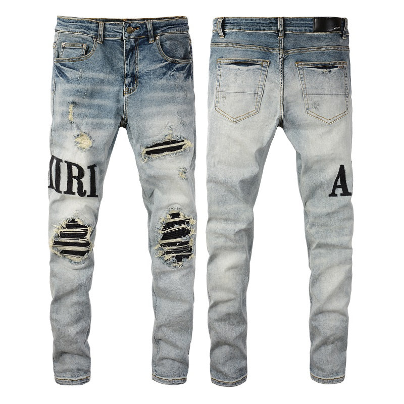 Amiri Jeans Casual Hip Hop Wash Splash-Ink Painted Slim Jeans Casual Fashionable 866