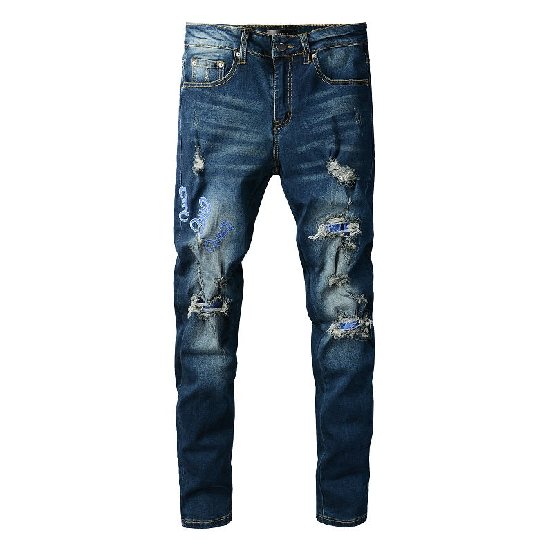 Amiri Jeans Casual Hip Hop Wash Splash-Ink Painted Slim Jeans Casual Fashionable 838