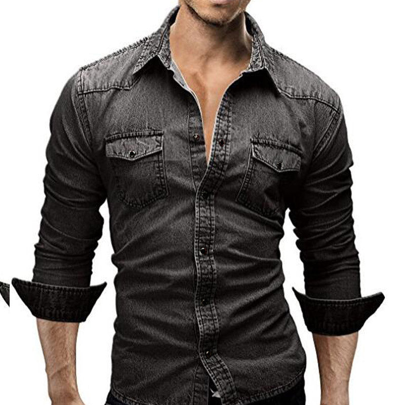 Work Shirts plus Size Spring Men's Casual Long-Sleeved Denim Shirt